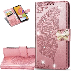 UNKNOWN Samsung Galaxy A20 Case Bling Diamond Butterfly Embossed Wallet Flip Pu Leather Magnetic Card Slots