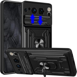 UNKNOWN for Google Pixel 8 Pro Case, [Slide Camera Cover] [Magnetic Kickstand Ring] [Removable Card Holder] Heavy Duty