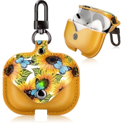 UNKNOWN Printed Leather Case for Airpods Pro With Keychain, Premium Leather Portable Shockproof Protective Cover