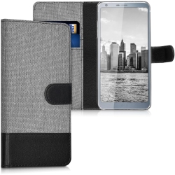 UNKNOWN Wallet Case Compatible With Lg G6 - Case Fabric And Faux Leather Phone Flip Cover - Grey/black