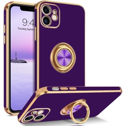 UNKNOWN Iphone 12 Case, Case Iphone 12 Ring Holder Edge Plating Rotation Kickstand Soft Silicone Tpu Bumper Women