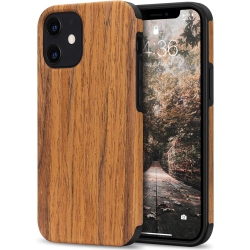UNKNOWN Compatible With Iphone 12 Mini Case Easy Grip With Wood Grain Design Slim Hybrid Case (Redwood)