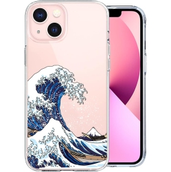 UNKNOWN Iphone 13 Case, Iphone 13 Cute Case With Flowers, for Girls Woman, Clear Floral Design Ocean Sea Japanese Wave