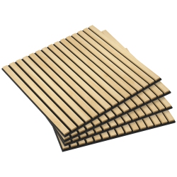 HOMCOM 24 X 24 Inches 3D Faux Wood Wall Panels, 4 Pack Acoustic Panels, Sound Absorbing And Proof Slat Wall for Interior Wall Decor, Home, Office