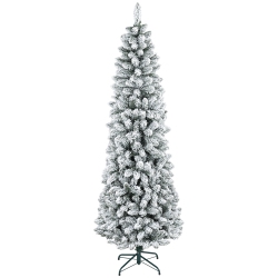 HOMCOM 7Ft Tall Pencil Christmas Tree, Artificial Flocked Christmas Tree With 687 Branch Tips And Steel Base, Holiday Décor for Home Office In Green