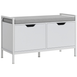 HOMCOM Shoe Bench With Seat Cushion, Entryway Bench, Shoe Cabinet for Hallway, Living Room, Supports 352Lbs In White