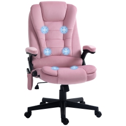 VINSETTO Massage Office Chair With With 6-Point Vibration, Velvet Reclining Executive Office Chair With High Back, Swivel Wheels In Pink
