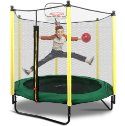 SERENELIFE 5Ft Outdoor And Indoor Mini Toddler Trampoline \w Enclosure Safety Net Basketball Hoop Jumping Fun Trampoline for Kids / Children