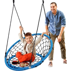 SERENELIFE Web Chair Swing 35.5" Inch Hanging Netted Seat Kids Indoor Outdoor Yard Round Circle Saucer Swing for Trees Or Swing Sets - All Season Uv