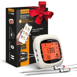 NUTRICHEF Bluetooth Meat Thermometer for Grilling And Smoking, Up to 6 Temperature Probes And Smart App, 400 Ft Range, Lcd