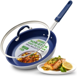 NUTRICHEF 8" Fry Pan \w Lid - Small Skillet Nonstick Frying Pan \w Lid, Silicone Handle, Ceramic Coating Silicone Handle, Stain-Resistant And Easy