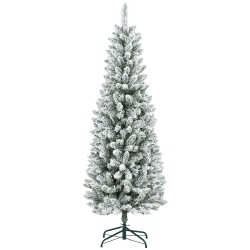 HOMCOM 6Ft Tall Pencil Christmas Tree, Artificial Flocked Christmas Tree With 479 Branch Tips And Steel Base, Holiday Décor for Home Office In Green