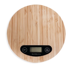 JS GOURMET - Round Digital Kitchen Scale With Lcd Display, Made Of Bamboo