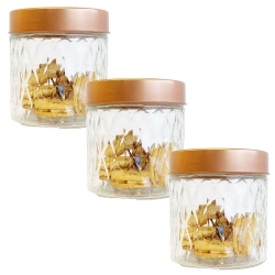 JS GOURMET - Set Of 3 Embossed Glass Containers With Airtight Lid, 900Ml Capacity