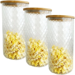 JS GOURMET - Set Of 3 Embossed Glass Containers With Airtight Lid, 1800Ml Capacity