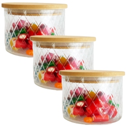 JS GOURMET - Set Of 3 Embossed Glass Containers With Airtight Lid, 500Ml Capacity