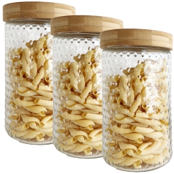 JS GOURMET - Set Of 3 Embossed Glass Containers With Airtight Lid, 1700Ml Capacity