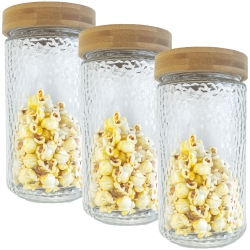 JS GOURMET - Set Of 3 Embossed Glass Containers With Airtight Lid, 1700Ml Capacity