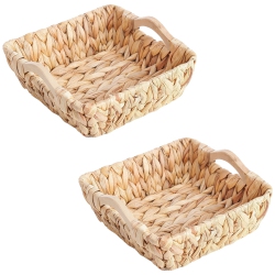JESSAR - Set Of 2 Water Hyacinth Storage Baskets With Wooden Handles