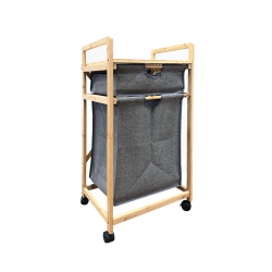 JESSAR - Storage Cabinet With Removable Laundry Basket, Bamboo Frame In Grey