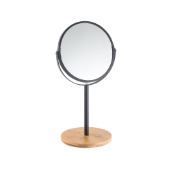 JESSAR - Double Sided Mirror With Bamboo Stand, 1X And 2X Magnification In Black