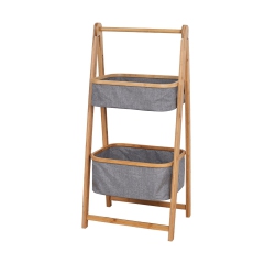 JESSAR - 2 Tier Laundry Basket, Bamboo Frame In Grey