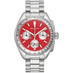 BULOVA Mens Lunar Pilot HPq Box-Set 43.5MM Silver-Tone Stainless Steel Case And Combination Bracelet/strap With Dial (96K115) In Red