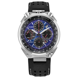 CITIZEN Mens Promaster Tsuno Chrono Racer Limited Edition Eco-Drive Watch 43.3MM Silver-Tone Super Titanium Case Black Leather Strap \w Dial