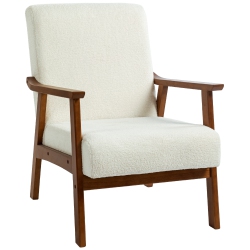 HOMCOM Accent Chair With Wide Seat, Boucle Armchair, Modern Living Room Chair With Solid Wood Frame And Thick Padding for Bedroom In White