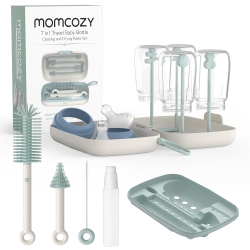 MOMCOZY Bottle Brush Set - Baby Bottle Cleaner Kit \w Silicone Brush, Nipple Brush, Straw Brush, Soap Dispenser, Drying Rack - 7 In 1 Bottle