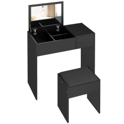 HOMCOM Makeup Vanity Desk With Flip Top Mirror And Cushioned Stool, Dressing Table With Storage Drawer for Bedroom In Black
