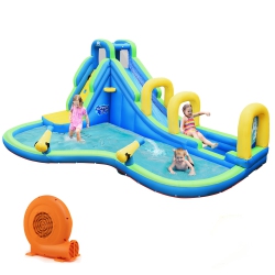 COSTWAY Inflatable Water Slide Kids Bounce House Castle Splash Water Pool With 680W Blower