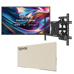 SYLVOX 75" Outdoor Smart Tv + Tv Mount + Cover 4K 2000Nits Google Outside Television Built-In Google Assistant, Chormecast, Ip55 Waterproof Tv For