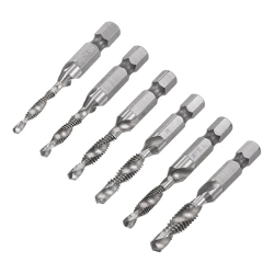 ISTAR High-Speed Steel 6-Piece Combination Drill Tap Set – Hexagonal Shank, Wide Spiral Groove, Multi-Material Compatibility