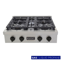 KUCHT Professional 30-Inch Propane Gas Range Top With Sealed Burners In Stainless Steel With Tuxedo Knobs In Black
