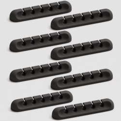 HLD USB Cable Organizer Clips Cord Holder Self Adhesive Desk Cord Cable Management (Black, 5Slots-8PCs)