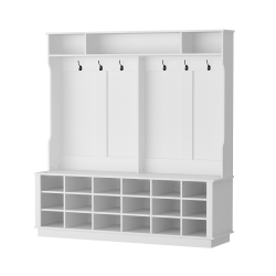 FAMAPY Large Entryway Hall Tree With Coat Hooks, Shoe Storage Cubbies, And Top Shelves for Organized Foyers And Mudrooms (63" W X 15.7" D X 66.9" H)