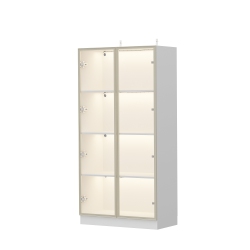 FAMAPY Modern Display Cabinet With Glass Doors, Adjustable Shelves, And Led Lighting for Living Room Or Kitchen (31.5" W X 15.7" D X 63" H) In White