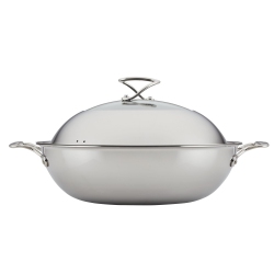 CIRCULON Clad Stainless Steel Wok With Glass Lid And Hybrid Steelshield And Nonstick Technology, 14-Inch In Silver