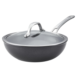 ANOLON X Seartech Aluminum Nonstick Cookware Stir Fry Wok With Lid, 10-Inch, Super Dark In Gray