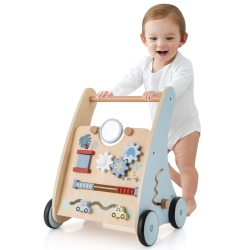 COSTWAY Wooden Baby Walker Push & Pull Walker With Multi-Activity Learning Center