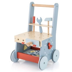 COSTWAY 2-In-1 Wooden Baby Push Walker With Multi-Activity Center & Bottom Storage Toys