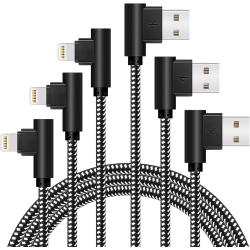 BRANDED Lightning Cable 10Ft – [Iphone Charger Cable, 3Pack, 90 Degree Right Angle, Nylon Braided Gaming Cord, Compatible]