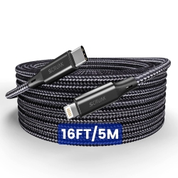 BRANDED Iphone Charger Cord – [Extra Long, 16Ft, Mfi Certified, 16 Ft, USB C to Lightning, Fast Charging, Nylon Braided] - In Black
