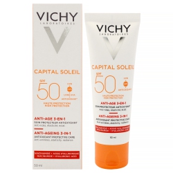 VICHY Capital Soleil Anti-Ageing 3-In-1 Daily Antioxidant Sun Care Spf 50 - Anti-Wrinkles, Elasticity, Radiance 50Ml/1.69OZ