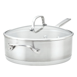 KITCHENAID 3-Ply Base Stainless Steel Deep Sauté Pan With Helper Handle And Lid, 4.5-Quart, Brushed Stainless Steel