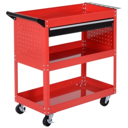 HOMCOM Rolling Tool Cart \w Wheels, 132 Lbs Capacity Steel Heavy Duty Cart \w Ball Bearing Drawer, Trays, Tool Chest for Garage, Warehouse, Workshop