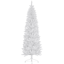 HOMCOM 7Ft Tall Pencil Christmas Tree, Artificial Xmas Tree With 687 Branch Tips And Steel Base, Holiday Décor for Home Office In White