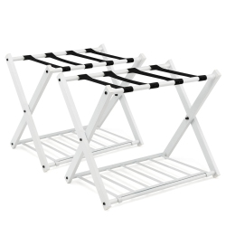 COSTWAY Set Of 2 Folding Metal Luggage Rack Suitcase Shoe Holder Hotel Guestroom Withshelf