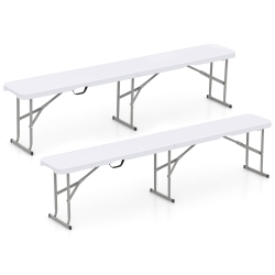 COSTWAY 2 PCs Portable Folding Bench With Convenient Handle Non-Slip Foot Pads Sturdy Metal Legs